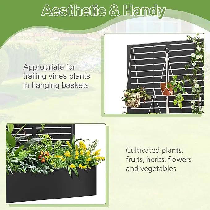 Trellis for Climbing Plants Outdoor，Mental Garden Bed with Drainage Holes Outdoor Privacy Screen Design Tall planters for herb Flower Vegetables 73"x35"x16", Black-Louvered by GreenHaven Gardens