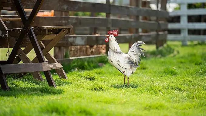 TERESA'S Collections Farmhouse Metal Rooster Garden Statues Decor, 15 Inch Rustic Outdoor Chicken Sculpture Figurines Yard Art for Farm Patio Lawn Kitchen Decorations,Spring Decor, Gift for Mom by GreenHaven Gardens