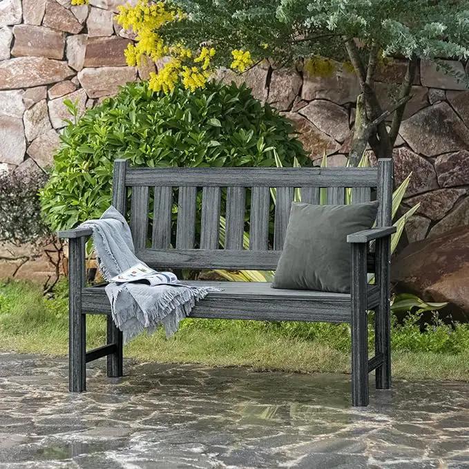 Outdoor Bench, 2-Person Garden Bench, Poly Lumber Patio Bench for Outdoors, Porch, and Park (Dark Grey) by GreenHaven Gardens