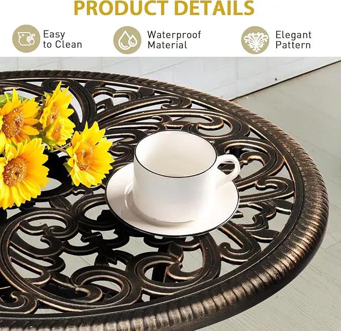 Outvita Patio Side Table, 23.6in Outdoor Round Cast Aluminum Bistro Table with Umbrella Hole and Antique Design for Backyard Porch Pool Balcony Deck Bronze by GreenHaven Gardens