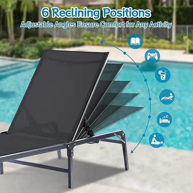 Outdoor Chaise Lounge Chair Set of 2, Foldable & Assemble-Free, 6 Adjustable Positions, Durable Rust-Resistant Frame, Portable Outdoor Pool Lounge Chairs for Pool Patio Beach, Black by GreenHaven Gardens
