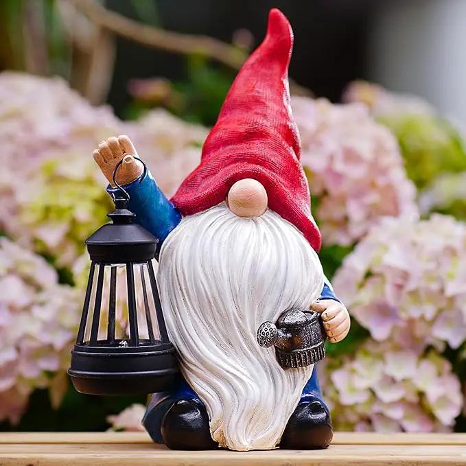 Solar Garden Gnome Christmas Gnome Outdoor Statues Garden Decor Resin Birthday Gifts for Women Mom Art for Yard Porch Patio Lawn Yard with Watering Can Lights Lantern by GreenHaven Gardens