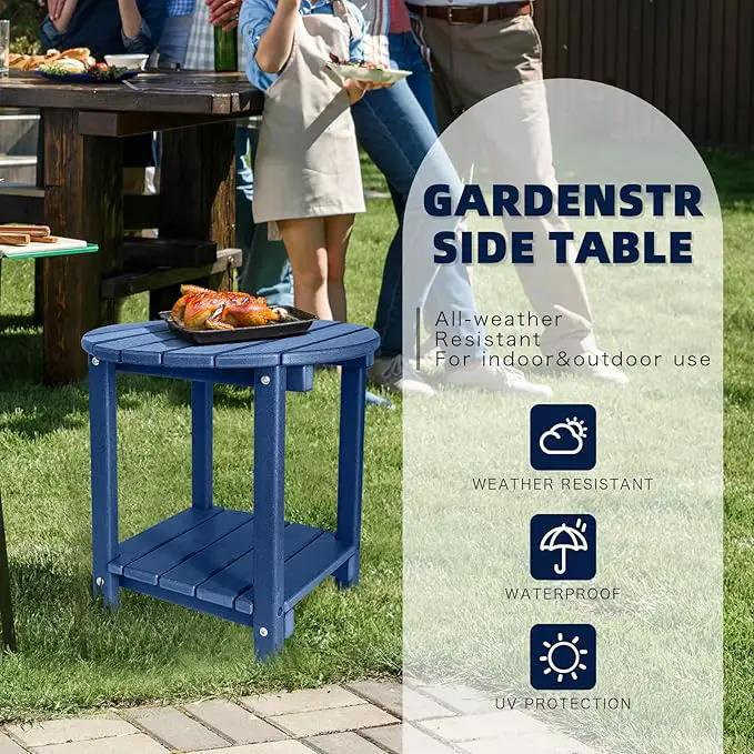 Adirondack Round Outdoor Side Table 2-Tier Storage Patio Side Table, HDPE End Tables for Backyard Pool Porch Garden Lawn (Blue) by GreenHaven Gardens