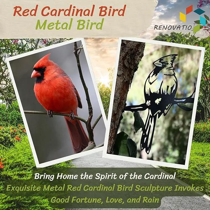 Renovatio Metal Bird Decor – Stylish Decoration for Yard & Garden – Perfect Outdoor Yard Art – 12 Gauge Thick Steel – Ideal Backyard Decor & Bird Ornaments – Cardinal Bird (Black) by GreenHaven Gardens