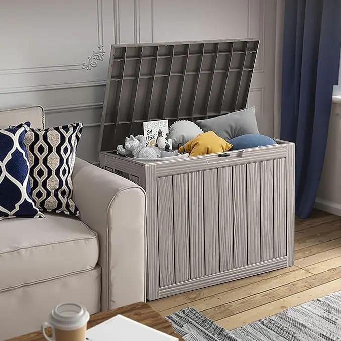 45 Outdoor Storage Box, Waterproof Resin Deck Box with Side Handles, Lockable Outdoor Bench for Indoor & Outdoor Use, Storage Bin for Patio Cushions, Garden Tools, Package Delivery, Grey by GreenHaven Gardens