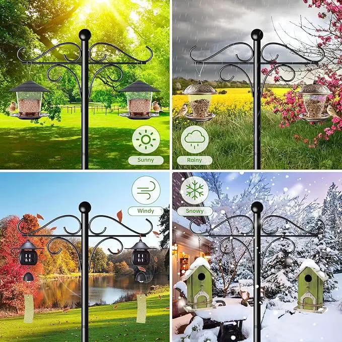 Shepherds Hooks for Outdoor, 108 Inch Heavy Duty Bird Feeder Pole with 5 Prongs Base, Adjustable Shepherds Hook for Hanging Birdhouses, Lanterns, Plant Baskets, Wind Chimes by GreenHaven Gardens