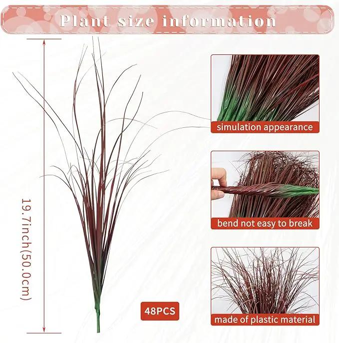 48Pcs Artificial Grass Plants, Faux Shrubs Wheat Grass, Artificial Tall Grasses Fake Plants for Outdoor Decor,Artificial Greenery Stems Weed for Room Indoor Home Decor（Red） by GreenHaven Gardens