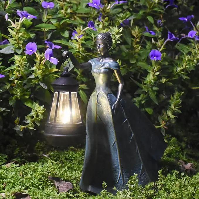 Fairy Garden Statue Solar Garden Decor Resin Statue with Lights for Yard Lawn Decorations Outdoor Patio Gardening Gifts for Women 5.5 * 9.5 * 11.5 Inch by GreenHaven Gardens