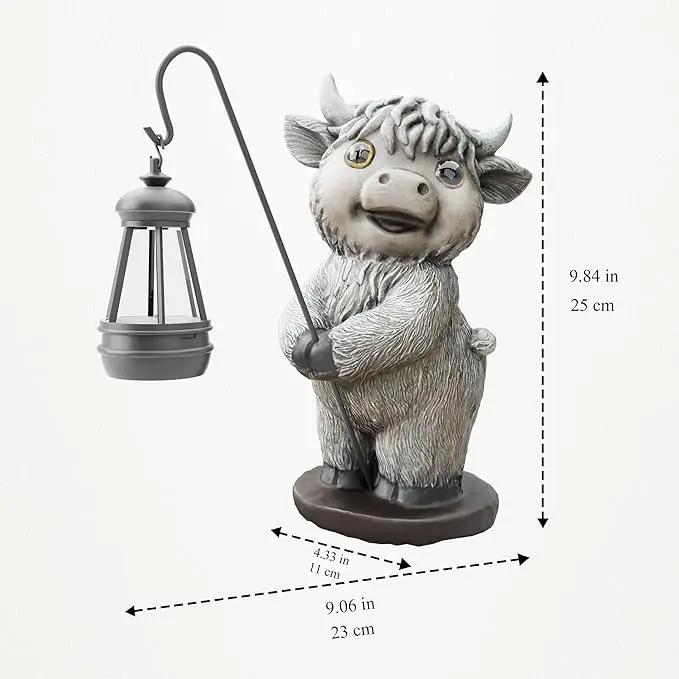 Highland Cow Statues with Solar Lights, Highland Cow Resin Figurine Lights, Highland Cow Ornaments for Patio, Balcony, Indoor Decoration and as Gifts by GreenHaven Gardens
