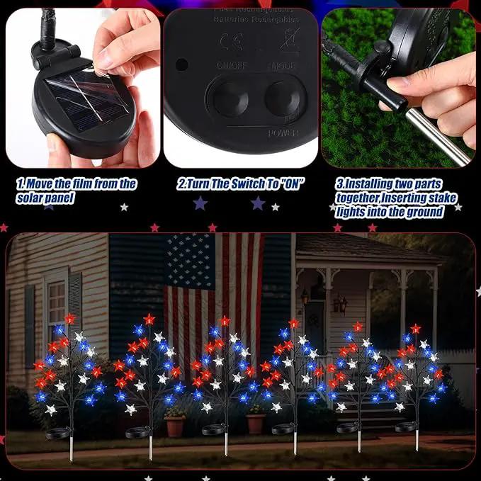 6 Pcs Solar 4th of July Decorations Outdoor Lights 8 Modes Star Stake Lights Waterproof Solar Patriotic Decorations Lights for July 4th Memorial Day Garden Yard Pathway by GreenHaven Gardens