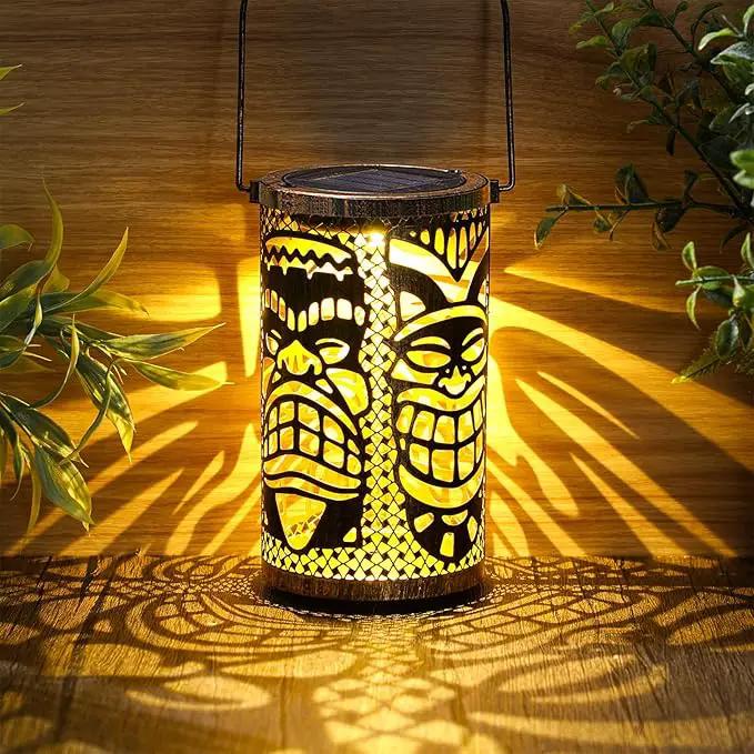 2 Pack Tiki Solar Lanterns Tiki Bar Light Decor Outdoor Waterproof Gifts for Women Men Hanging Lantern Metal Hollowed Out Decor for Summer Garden Patio Lawn Porch Festival Party by GreenHaven Gardens