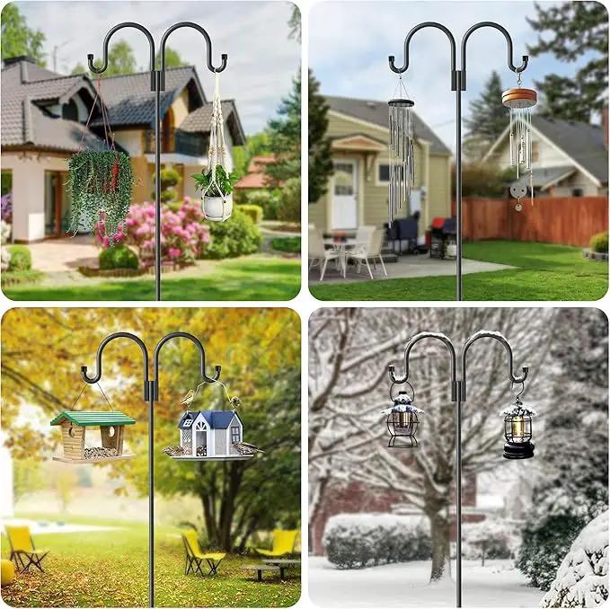 Highpro Double Shepherd Hooks for Outdoor, 95 Inch Heavy Duty Bird Feeder Pole for Hanging Bird Feeder, Garden Hooks Plant Baskets, Garden Plant Hanger Stands with 5 Prong Base by GreenHaven Gardens
