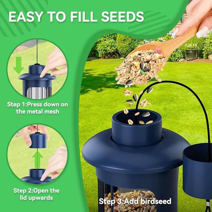 Squirrel Proof Bird Feeders for Outdoors Hanging, Metal Squirrel Proof Bird Feeder with Gravity Protection, 3LB Large Capacity Wild Bird Feeders for Outside Finch, Cardinal, Blue Jay (Blue) by GreenHaven Gardens