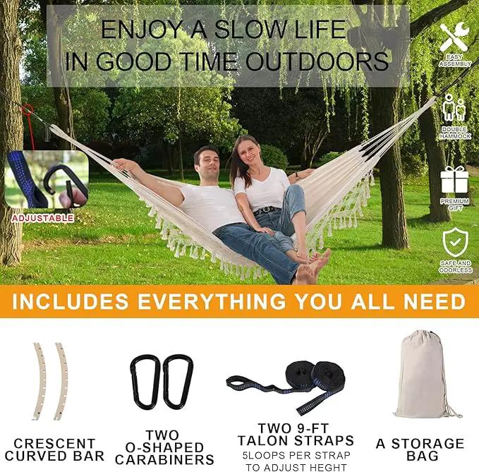Hammock Hanging Swing Double Max 500lbs Macrame for Indoor Outdoor Patio Yard Garden (Beige) by GreenHaven Gardens