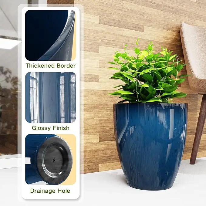 QCQHDU Plant Pots Set of 2 Pack,10 Inch Plant Pot for Indoor and Outdoor Plants with Drainage Hole,Flower Pots Modern Decorative Planter for Garden Plants (Blue) by GreenHaven Gardens