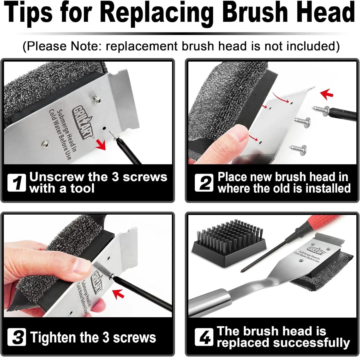 GRILLART Grill Brush Bristle Free, Safe Grill Brush for Outdoor Grill, SteamWizards BBQ Grill Cleaning Brush Kit, Replaceable Head Grill Scraper Tool, Grill Cleaner BBQ Accessories, Gifts for Men/Dad by GreenHaven Gardens
