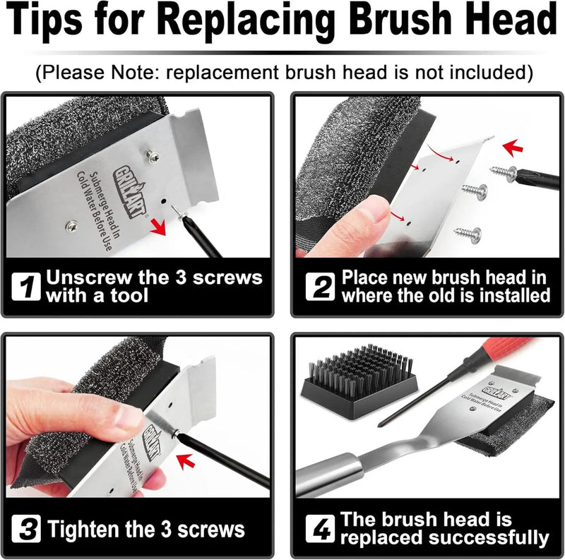GRILLART Grill Brush Bristle Free, Safe Grill Brush for Outdoor Grill, SteamWizards BBQ Grill Cleaning Brush Kit, Replaceable Head Grill Scraper Tool, Grill Cleaner BBQ Accessories, Gifts for Men/Dad by GreenHaven Gardens