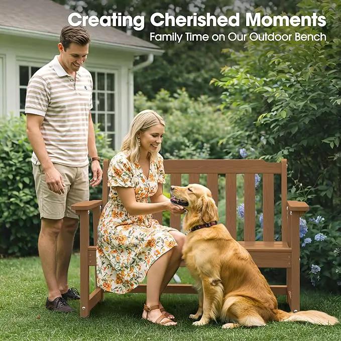 Ciokea 46" Heavy Duty Outdoor Bench, HDPE Weatherproof Garden Benches, Durable 2-Person Benches with 660 Lbs, Waterproof Patio Porch Bench for Outside Balcony Deck Backyard, Teak by GreenHaven Gardens
