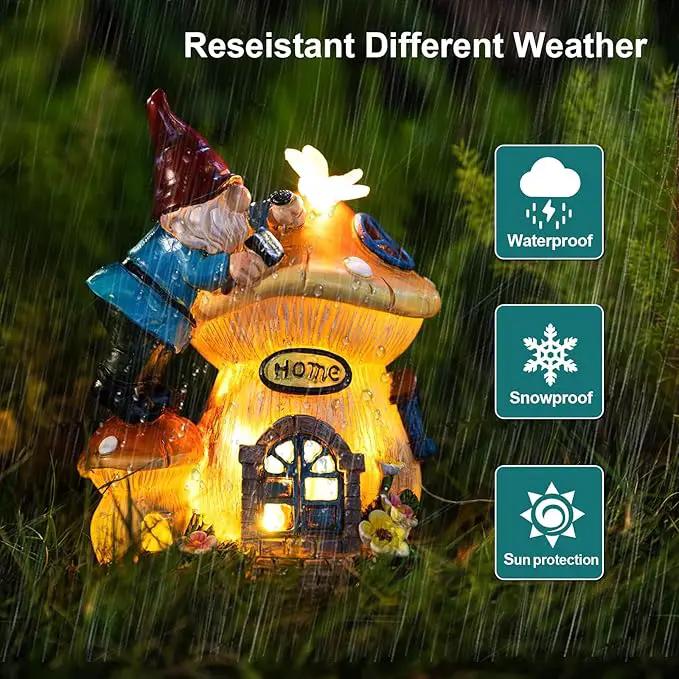 Garden Gnome Statues Figurine Lights - Solar Powered Lighting Outdoor Decorations, Gnome Build Mushroom House, Yard Art Lawn Ornaments for Porch Patio Balcony - Gnome Gifts for Women Mom by GreenHaven Gardens