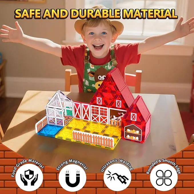 Magnetic Tiles Farm Animal Toys 66P - Build 4-Seasons Farm Scene, Farm Magnetic Blocks for Kids Ages 3-5 4-8 Boys Girls, STEM Magnet Toys for Classroom Indoor Outdoor, Kids Gift for Birthday Christmas by GreenHaven Gardens