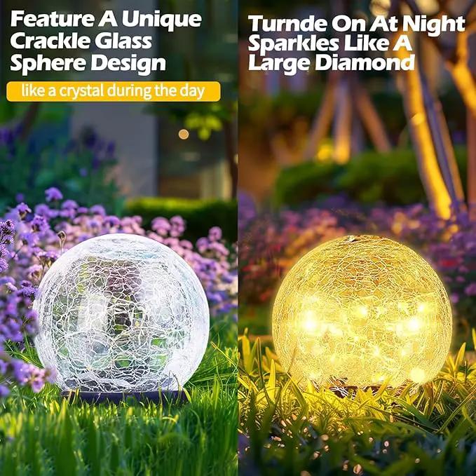 Garden Solar Ball Lights Outdoor Waterproof, 30 LED Cracked Glass Globe Solar Power Ground Lights for Path Yard Patio Lawn, Christmas Decoration Landscape Warm White(2 Pack 3.9'') by GreenHaven Gardens
