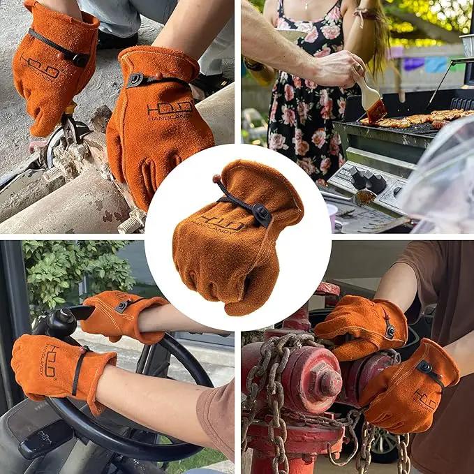 HLDD HANDLANDY Leather Work Gloves for Men & Women, Adjustable Wrist Cowhide Gardening Glove with Reinforced Palm for Driver by GreenHaven Gardens