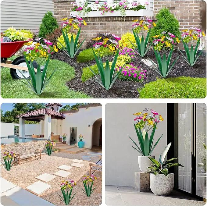 Garden Outdoor Butterfly Enlarge Thickened Wind Resistant Metal Agave Garden Art Metal Plant Country Sculpture Statue Decorations Ornaments Artificial Waterproof Butterflies(Green 3pcs) by GreenHaven Gardens