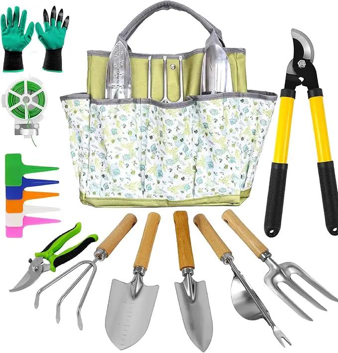 41-Piece Premium Gardening Tool Set, Stainless Steel Heavy Duty Gardening Tool Kit, with Non-Slip Rubber Grip, Storage Tote Bag, Outdoor Hand Tools, Ideal Gardening Gifts for All (Green) by GreenHaven Gardens