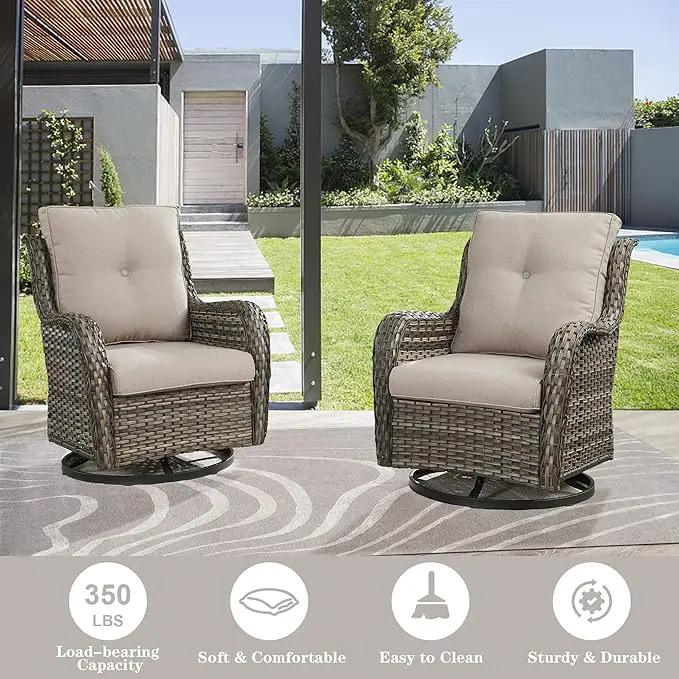 Outdoor Swivel Rcoker Patio Chairs - Outdoor Swivel Patio Chairs Set of 2 Wicker Chair Patio Furniture Sets with Covered Cushion for Porch Deck Balcony Garden, Beige by GreenHaven Gardens