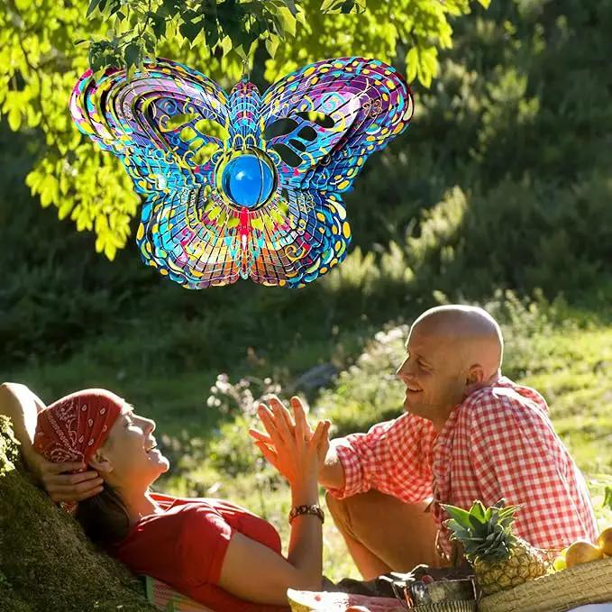 FONMY Mandala Wind Spinner w/Crystal Ball-Butterfly 3D Stainless Steel Hanging Spinners Worth Gift Christmas Decoration Indoor/Outdoor Garden Décor Kinetic Yard Art 12 Inches Wind Sculpture by GreenHaven Gardens