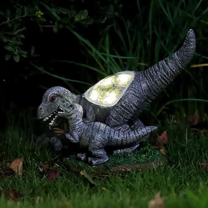Garden Statue Dinosaur,Solar Dinosaur Decor for Outdoor,Resin Dinosaurs Figurine with Solar Light for Patio,Balcony,Yard,Lawn Ornament,Perfect Garden Gift by GreenHaven Gardens