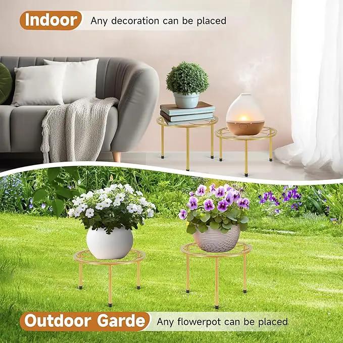 5 Pack Metal Plant Stand, Anti-Rust Iron Plant Stands for Indoor and Outdoor, Heavy Duty Flower Pot Stands for Multiple Plant, Black Potted Plant Holder for Garden Home (5 Pack Gold) by GreenHaven Gardens