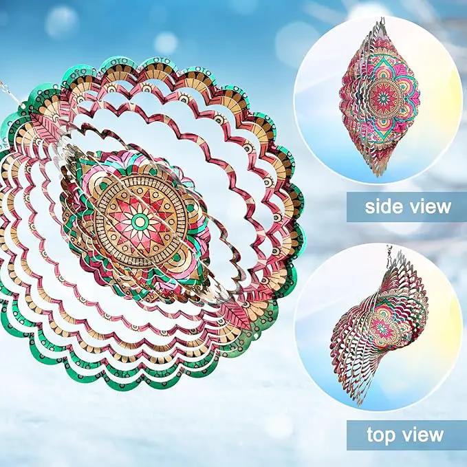 Wind Spinner Mandala Manjusaka Laser Cut Stainless Steel Wind Spinners for Yard and Garden Decoration 3D Kinetic Metal Art Ornament Hanging Wind Sculptures Outdoor Decor Creative Gifts Ideas by GreenHaven Gardens
