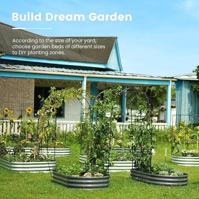 KING BIRD Raised Garden Bed with Arched Trellis Galvanized Planter Garden Box Outdoor for Gardening, Climbing Vegetables, Flowers 5.9x2.95x0.98 Ft, Dark Grey by GreenHaven Gardens