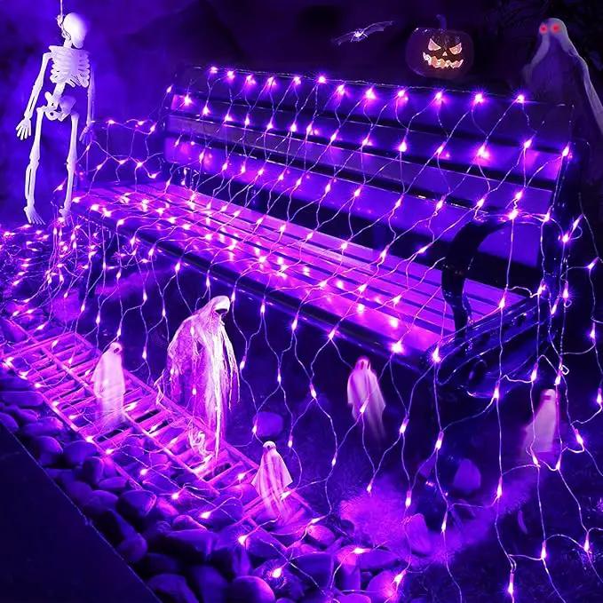 Joomer 12ft x 5ft 360LED Purple Halloween Net Lights Outdoor, 8 Modes Timer Connectable Waterproof Bush Mesh Netting for Halloween Outdoor Decorations (Clear Wire) by GreenHaven Gardens