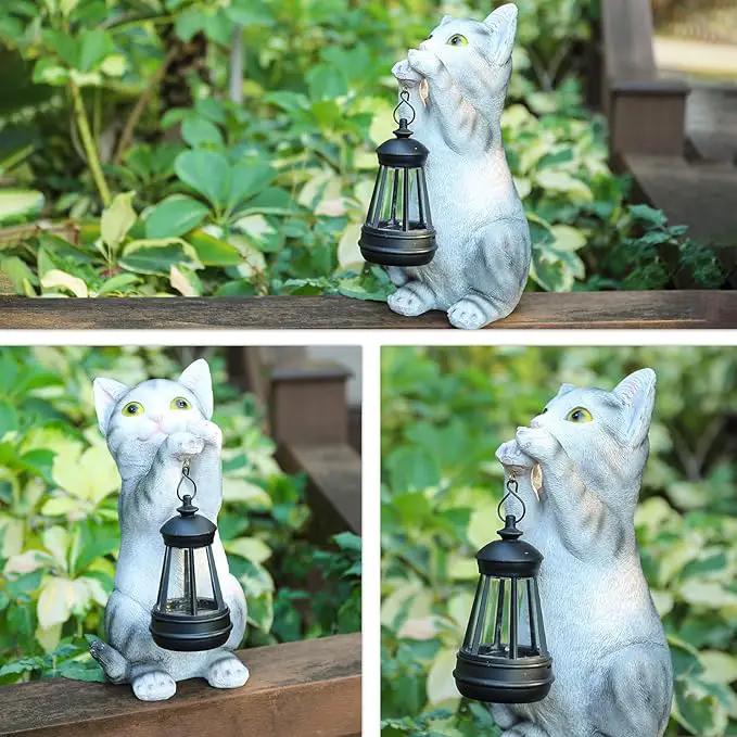 Afirst Solar Cat Statue Garden Decor, Outdoor Statue Decor with Solar Lantern Lovely Cat Figurine Patio Lawn Yard Art Ornaments Housewarming Gift by GreenHaven Gardens