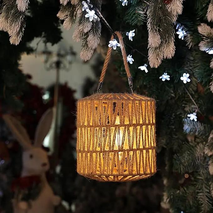 Cooo Solar Lantern Outdoor Hanging – Handwoven Jute Rope Lantern with Warm Edison Bulb, IP65 Waterproof Solar Powered Garden Light for Porch Patio, Yard Table Rustic Boho Decor, 8.27” Tall by GreenHaven Gardens