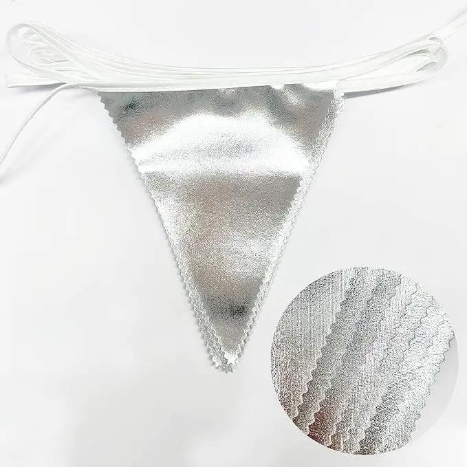 Silver Party Decorations Metallic Fabric Triangle Pennant Banner Silver Flag Bunting Garland for Graduation Birthday Wedding Bridal Shower Anniversary Engagement Bachelorette Party Decoration Supplies by GreenHaven Gardens