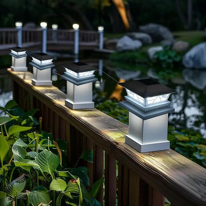 TW SHINE 4 Pack Solar Outdoor Fence Post Lights, 2 Modes Post Cap Lights Waterproof Warm White/Cool White for Yard, Garden, Porch, Patio Decor, for 4x4 5x5 6x6 Wood Posts, White by GreenHaven Gardens