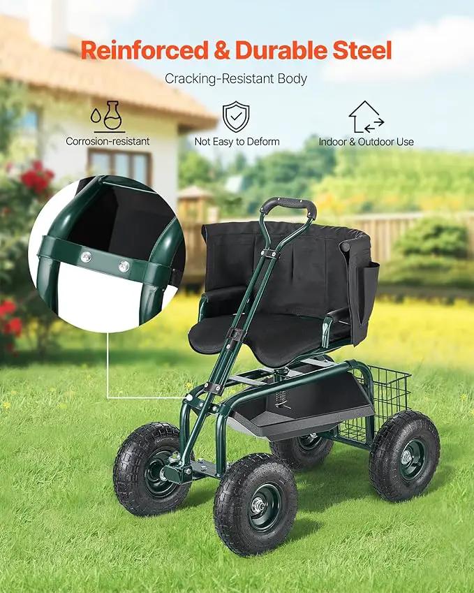 VEVOR Rolling Garden Seat with Wheels, Gardening Stool with Height Adjustable & 360°Swivel Seat, Ergonomic Backrest & Tool Storage, 400lbs Weight Capacity, Garden Scooter Wagon Cart for Yard, Patio by GreenHaven Gardens