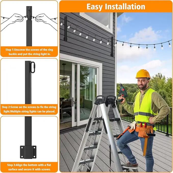 AILBTON 2.8FT 4 Pack Suspension Outdoor String Light Poles for Outside String Lights Hanging,with Clip and Holder,Light Post Mounting Stand for Patio Fence Wall Garden Backyard Deck by GreenHaven Gardens