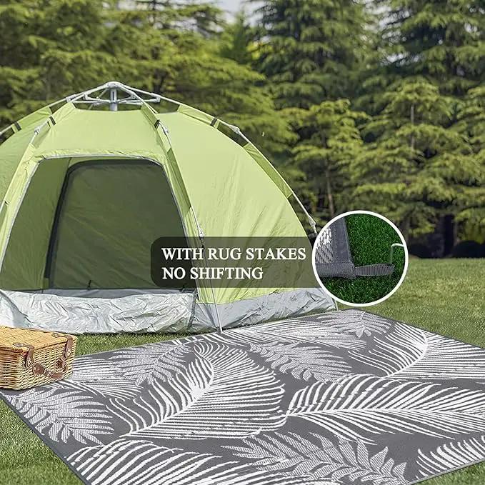 Pauwer Waterproof Outdoor Rug 6x9, Reversible Plastic Straw Patio Camping Rug, Indoor Outdoor RV Mat Carpet for Deck, Camper, Porch, Balcony, Backyard, Picnic, Leaf Grey by GreenHaven Gardens
