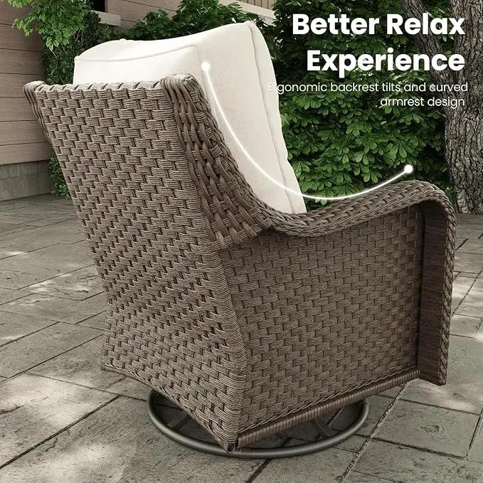 6 Pieces Outdoor Patio Furniture Sets with Rocking Swivel Chairs with 6-inch Thick Cushion and Side Table for Deck Lawn by GreenHaven Gardens