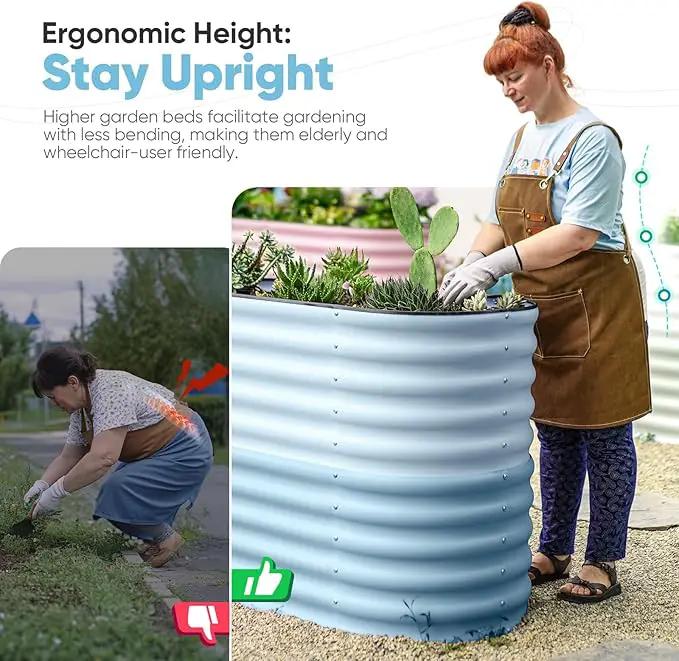 KING BIRD Raised Garden Bed 2.85 ft Tall 6 in 1 Galvanized Planter Garden Box Outdoor for Gardening, Deep Root Vegetables, Flowers 47.2X23.6X34.2 in, Light Blue by GreenHaven Gardens