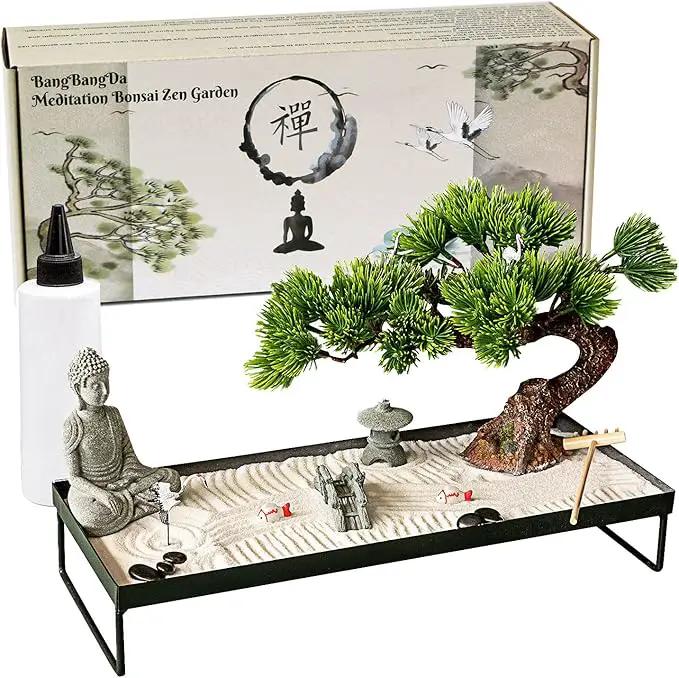 BangBangDa Japanese Meditation-Decoration - Home Office Bonsai Decor for Table Desk - Buddha Rock Sand Tabletop Decor Gifts for Women Man Friends by GreenHaven Gardens