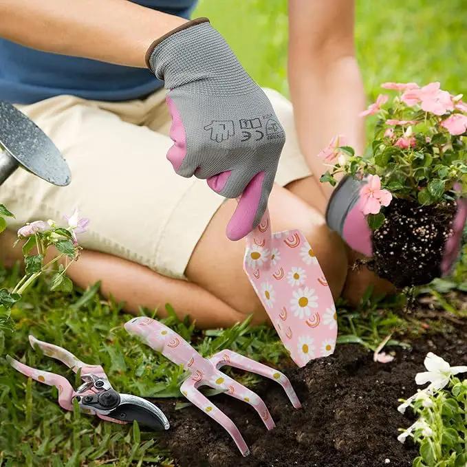 WORKPRO Aluminum Garden Tool Set, 4PCS Heavy Duty Hand Garden Tools with Box Include Trowel, Rake, Pruner, Garden Gloves, Pink, Garden Gifts by GreenHaven Gardens
