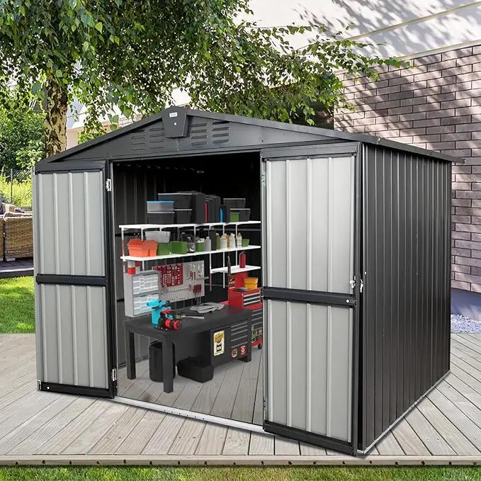 Domi Outdoor Storage Shed 8.2' x 6.2', Metal Steel Utility Tool Shed Storage House with Double Lockable Doors & Air Vent for Backyard Garden Patio Lawn by GreenHaven Gardens