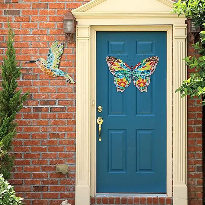 Adroiteet 16 Inch Large Wall Decor, Set of 2 Butterfly Hummingbird Metal Wall Art, Bird Wall Sculpture Hanging Decorations, Perfect for Garden Yard Fence Home Kitchen Bedroom Outdoor Indoor by GreenHaven Gardens