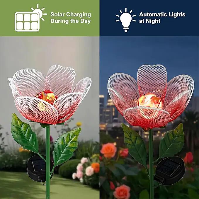 Solar Lights Outdoor Garden, 2 Pack Solar Powered Metal Flowers LED Breathing Light Waterproof,Solar Flowers for Outside Patio Lamp,Garden Gifts for Women,Landscape Lighting,Yard Pathway Decor by GreenHaven Gardens