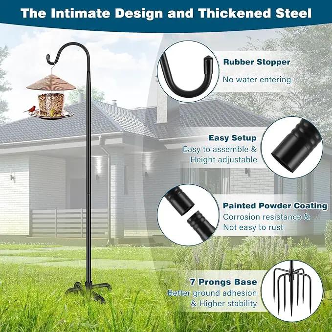 Gtongoko 92 Inch 2 Pack Bird Feeder Poles for Outdoors Heavy Duty, Shepherds Hooks for Outdoor, Hummingbird Feeder Stand, Adjustable Hanger for Plant, Lights, Lanterns Wedding Decor with 7 Prongs Base by GreenHaven Gardens